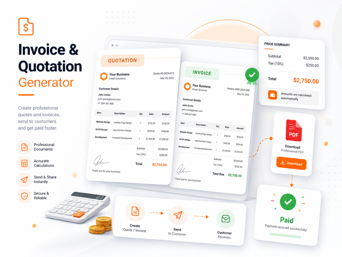 Invoice and Quotation Generator Screens