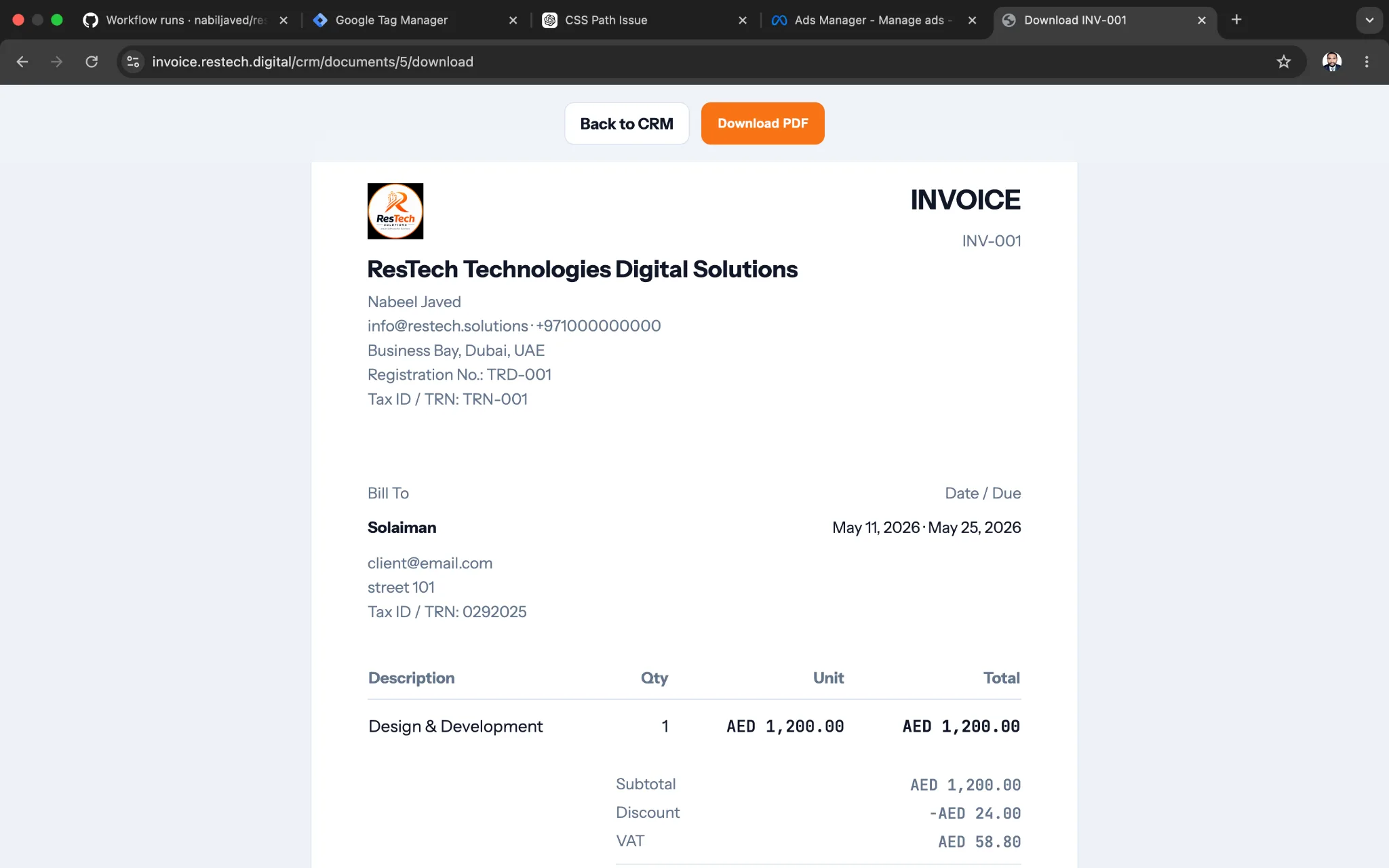 Invoice PDF preview screenshot